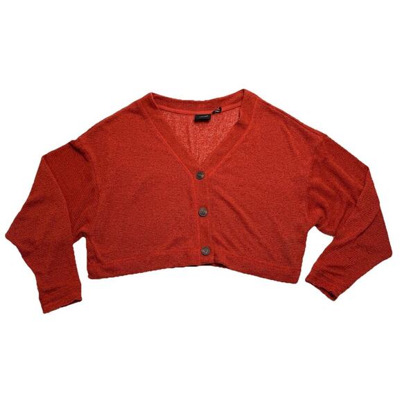 Out From Under Urban Outfitters Sweater Red Long Sleeve Cropped Button Up Medium - Picture 1 of 12
